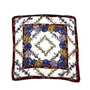 Vintage 1940s Cotton Handkerchief Red Navy Blue Floral Geometric Border Hanky